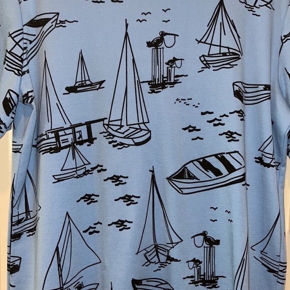 NAUTICAL preppy boat coastal sailboat beach short sleeve blue top NWT Large - Picture 2 of 6